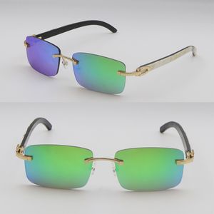 Säljer stil 8200757 solglasögon original svartvita vertikala ränder buffelhorn kantlösa manliga kvinnliga glasögon blå spegel lins unisex