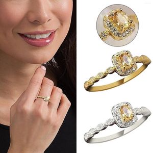 Cluster Rings Women's 2023 Trend Citrine Open Ring Natural Stone Crystal Thin Circle Super Flash Gift for Girls Jewelry