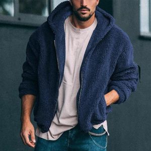 Men's Jackets Winter Man Thick Fleece Fur Fluffy Hooded Coat Jacket Zip Up Solid Color Outwear Jumper Streetwear Clothing For Men