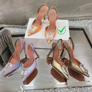Tasarımcı Amina Muaddi Sandallar Kadın Moda Yüksek Topuk Yeni Elektrik Işık Fantezi Sivri Elbise Ayakkabı Klasik Ayçiçeği Su Pırlanta Partisi Düğün Ayakkabı36-42