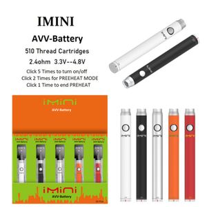 China Original Imini AVV 380mah variable voltage preheating battery e cigarette 510 thread for thick oil vape cartridge 3.3-4.8v for Vapor in Display Box Vapour Instock