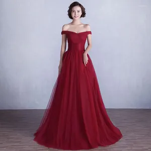 Abiti da festa Moda Scollo a barchetta Abito da sera lungo a trapezio Tulle Elegante lunghezza fino al pavimento Rosso Rosa Nero Blu Prom Taglie personalizzate