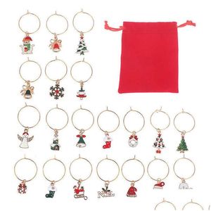 Decorazioni natalizie 20 pezzi / set Marcatori per bicchiere di vino Vacanza Drink Marker Charms per occhiali T221110 Consegna goccia Casa Giardino Festivo Dhzmo