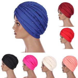 Roupas étnicas Mulheres Moda Sólida Beading Chapéu Muçulmano Ruffle Turban Envoltório Cap Racks para Bonés de Beisebol Equipados