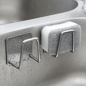 Kitchen Storage Sponge Rack Hooks Soap Drying Self-Stick Sink Drainer Stainless Steel Wall Mounted Racks
