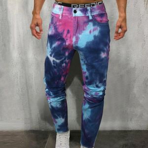 Men's Jeans Skinny Ripped Men Tie-Dyed Denim Trousers For Man Button With Pocket Thin Streetwear Casual Pants 2023 Slacks