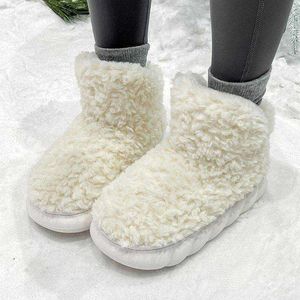 Botas de inverno Chinelos de algodão enrolados no calcanhar para mulheres que usam botas de neve ao ar livre no inverno Isolamento de pelúcia para uso doméstico antiderrapante simples sola grossa