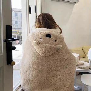 담요 곰 양털 후드 담요 겨울 따뜻한 사무실 침실 거실 웨어러블 부드러운 귀여운 목도리 231019