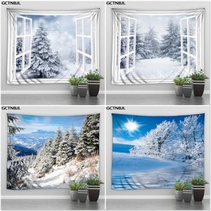 Tapestries Dreamy Winter Landscape Tapestry Snow Pine Trees Forest Sunset Glow Pography Background Christmas Bedroom Room Decor Blanket 231019