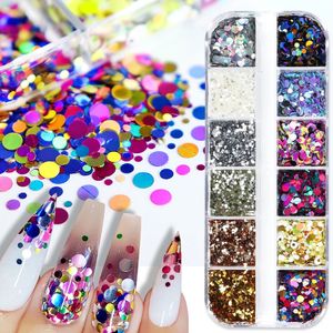 Nail Art Dekorationen Kreis Punkt Glitzer Pailletten Nail Art Dekoration Mix Farbe Runde Flocken Designs für DIY Nagellack Konfetti Maniküre Zubehör 231019