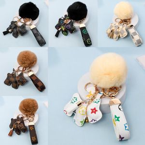 Cute Dog Design Car Keychain Bag Pendant Charm Jewelry Flower Key Ring Holder Women Men Couples Lover Fashion PU Leather Animal Key Chain Accessories