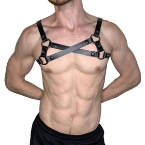 Imbracatura in pelle PU fatta a mano Fetish Uomo Gay Tank Lingerie Vest Costumi Rave BDSM Bondage Cinghie erotiche per il sesso Cinture Reggiseni Sets234C