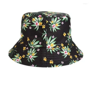 Berets Unisex Reversible Bucket Hat Fashionable Palm Tree Print Fisherman Caps For Outdoor Adventures Sun Protection Fishing Gorros