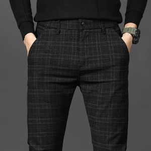 Men's Pants Black Plaid Trousers Spring and Autumn Fashion Slim Men Gray Stripe Slacks 28 38 Pantalones Hombre 231018