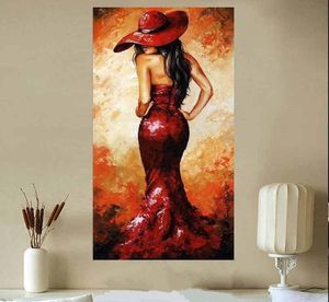 Grande pintura abstrata artesanal sexy feminina, decoração de casa, arte de parede, faca pintada à mão, figura vermelha, pintura a óleo em canvas1246698