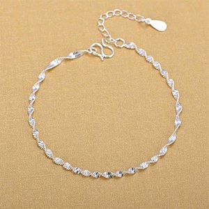 925 Sterling Silber Mode Einfache Elegante Ed-Kette Armbänder Schmuck Für Frau Welle Fußkettchen Geschenke 210507354q