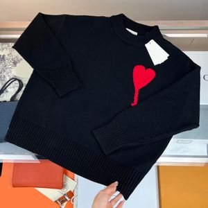 24ss Luxury Brand Unisex Round Knitwear Lover A-line Small Red Designer Amis Sweater Men Womens Korean Fashion a Heart Pattern Neck