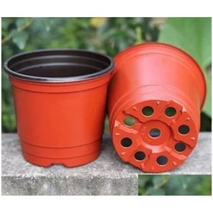 Planters & Pots Double Color Flower Pots Plastic Red Black Nursery Transplant Basin Unbreakable Flowerpot Home Planters Garden Supplie Dhhol