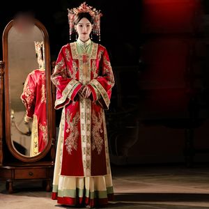 High end xiuhe roupas indústria pesada vestido de noiva robe dinastia ming pop hanfu vestido de casamento chinês para menina oriental no exterior