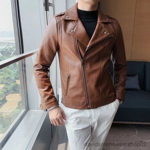 Men's Jackets 2023 Men Turn-lapel Jacket Leather Coat Outside Spring and Autumn Street Trendy Men's Personality Simple Punk Fan Coat S-3XL R231019