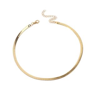 2020 złoty srebrny regulowany 5 mm płaski łańcuch węża w jodełka Choker Naszyjnik Prosty delikatna biżuteria dla kobiet 15 Chock289d