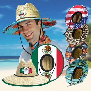 Jakijayi卸売プラヤソンブレロデパジャパラホンブレベラノメキシカンフラッグライフガード男性女性のためのビーチ麦わら帽