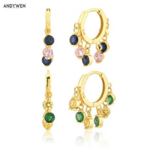 Andywen 925 Sterling Silver Gold Colorful Zircon Charm Fashion Piercing Pendiente Crystal CZ Fine Jewelry for Women Gift 210323247R