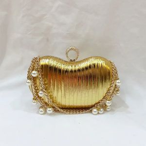 Torby wieczorowe Złote luksusowe perły Krótki łańcuch damski pierścionek torebki Diamenty Hasp Ladies Piem Pu Bolenne wieczorne torby
