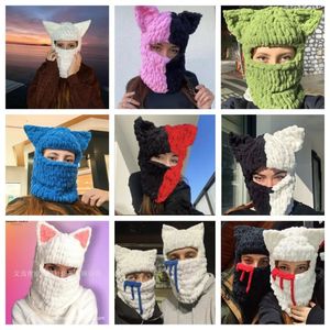 Ciclismo Caps Máscaras Meninas Doce Orelha de Gato Criativo Chapéu de Malha Balaclava Copo Quente À Prova de Vento Esportes Ao Ar Livre Máscara Facial Máscara de Esqui 231019