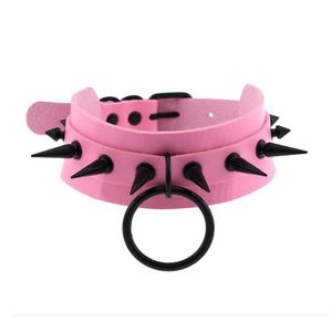 Chokers Fashion Pink Leather Choker Black Spike Necklace For Women Metal Rivet Studded Collar Girls Party Club Chockers Gothic Acc195Z