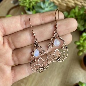 Pendanthalsband Bohemian Vintage Lotus Plant Moonstone Earrings for Women Hollow Statement Literary Retro Jewelry Gift