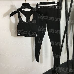 Letter Webbing Women Yoga Outfits Singlet Leggings Tracksuit Black Sexy Cropped Padded Tank Tops Sports Gym Legging Pants Trousers