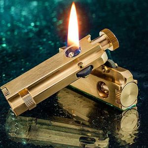 Lighters Heavy Armor Brass Kerosene Lighter Manual Gutter Three-sided Fire Armor Peculiar Retro Collection Antique Smoke Pipe Machine