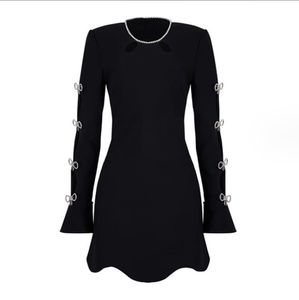 318 2023 Runway Dress Spring Autumn Dress Märke samma stil Empire Crew Neck Long Sleeve Black Womens Dress Fashion Moduofe