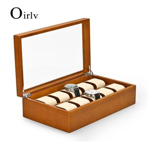 Wrap Prezent Oirlv 10 Grids Solid Wood Jewelry Organizator Pudełko zegarek Uchwyt do przechowywania skrzynka Watch Watch Box dla mężczyzny WEJŚCIE