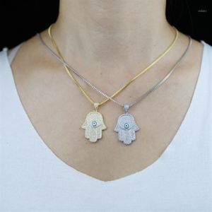 Catene ghiacciate Cz Fatima Hamsa Collana con ciondolo a mano per uomo Donna Amuleto turco Gioielli Regalo Moda Collana a catena Hiphop1352A