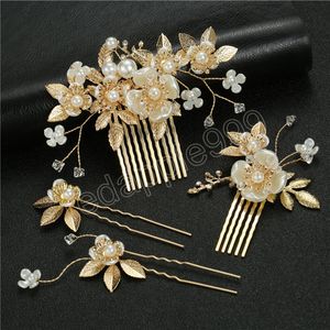 Pettine per capelli dorato Forcina per capelli floreale Accessori per capelli da sposa per le donne Fermagli per capelli a forma di U Moda Diademi da sposa Gioielli per capelli