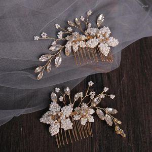 Fermagli per capelli 2 pezzi pettini da sposa in cristallo di perle accessori da sposa donne pettine da sposa gioielli copricapo dorato forcina per feste regalo