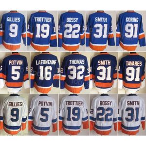 Man Retro Hockey 22 Mike Bossy Jerseys 5 Denis Potvin 9 Clark Gillies 19 Bryan Trottier 31 Billy Smith 16 Pat LaFontaine Steve Thomas John Tavares Butch Goring Vintage