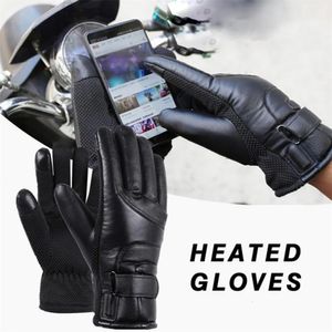Skidhandskar Electric uppvärmda handskar Uppladdningsbar USB -hand varmare uppvärmningshandskar Vintermotorcykel termisk pekskärm cykelhandskar vattentät 231018