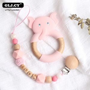 Soothers Teethers Personlig baby PACIFIER CLIP SILICONE ELEPHANT SHEep Pendant Tinging Nursing Wood Dummy Chain Holder Born Baby Gift 231019