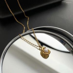 Pendant Necklaces 2023 Style Pea Inlaid Natural Freshwater Pearl Necklace For Women Stainless Steel Irregular Retro Chain Gift Jewelry