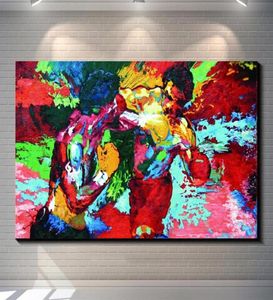 Rocky vs Apollo Leroy Neiman Boxing Canvas Prints Wall Art Oil Målning Heminredning Oframad Frame25486842543