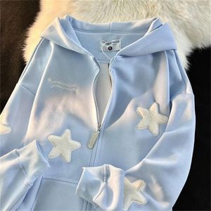 Kvinnors hoodies American Retro Star Stickers hoodie Sweatshirt Spring Women Loose Tops Hip Hop Hooded Overized High Street Ins Coats