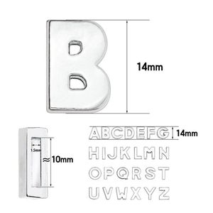 1300pc lot 10mm Plain Slide letter A-Z silver color chrome diy charms English alphabet fit for 10MM leather wristband keychains2671