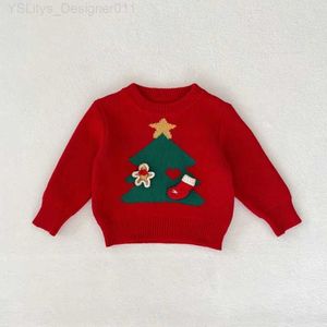 Kadın Sweaters Honeycherry Sonbahar Yeni Bebek Kızlar Noel Ağacı Kazak Sevimli Kazak Jacquard Kazak Bebek Kız Kış Kıyafetleri L231019