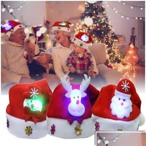 Julekorationer år LED LIGHT UP XMAS Party Night Santa Hat Kids ADT Claus Reindeer Snowman Drop Delivery Home Garden Festi F DHA6T