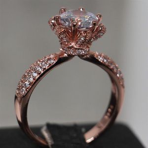 Whole Handmade choucong Fashion Jewelry 925 Sterling Silver Rose Gold Plated Solitaire White Topaz CZ Diamond Wedding Women Fl240H