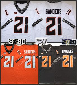 Maglie da football del NCAA Oklahoma State Cowboys # 21 Barry Sanders College cucite bianco arancione