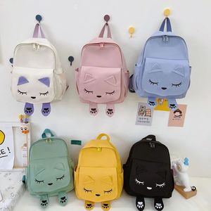 Backpacks INS Style Cute Candy Color Children's Backpack Boys And Girls School Bag Cat Smile Print Baby Bags Kids Accessories 231019